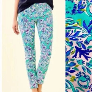 Lilly Pulitzer South Ocean Skinny Crop in Melon Fig Tint Monkey Sea NWOT Size 6
